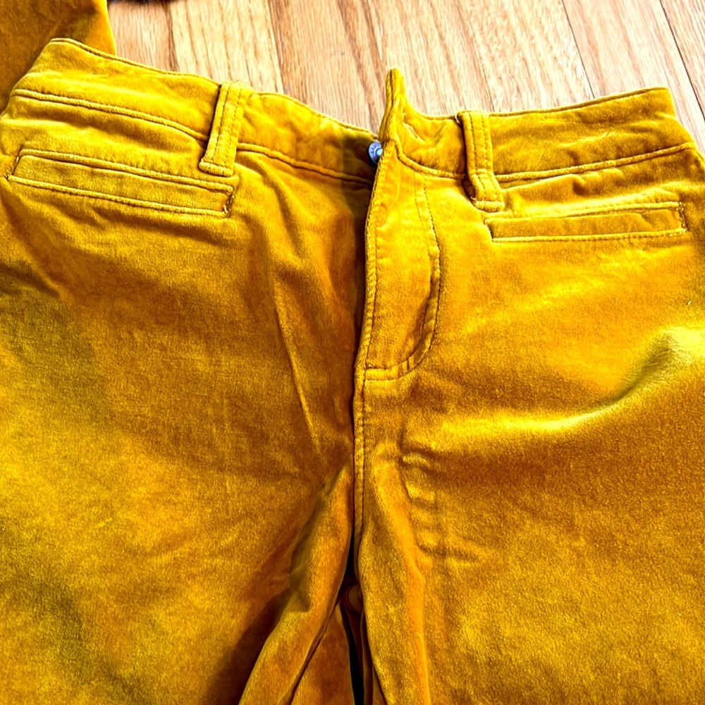Lands’ End Mid Rise Slim Velvet Pants Mustard Brown Harvest Gold Size 2